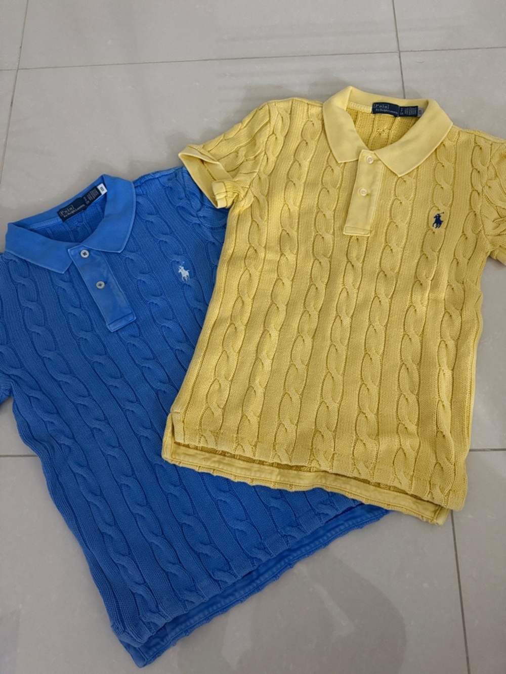 2 Polo by Ralph Lauren WOMENS Yellow & Blue Cable-Knit Polo Shirts